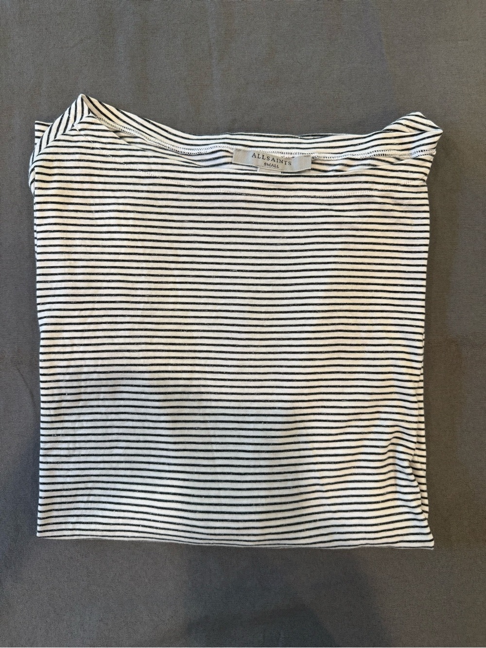 All Saints Women's Oversized Boat Neck Black & White Striped Long Sleeve Tee - S - Picture 3 of 6